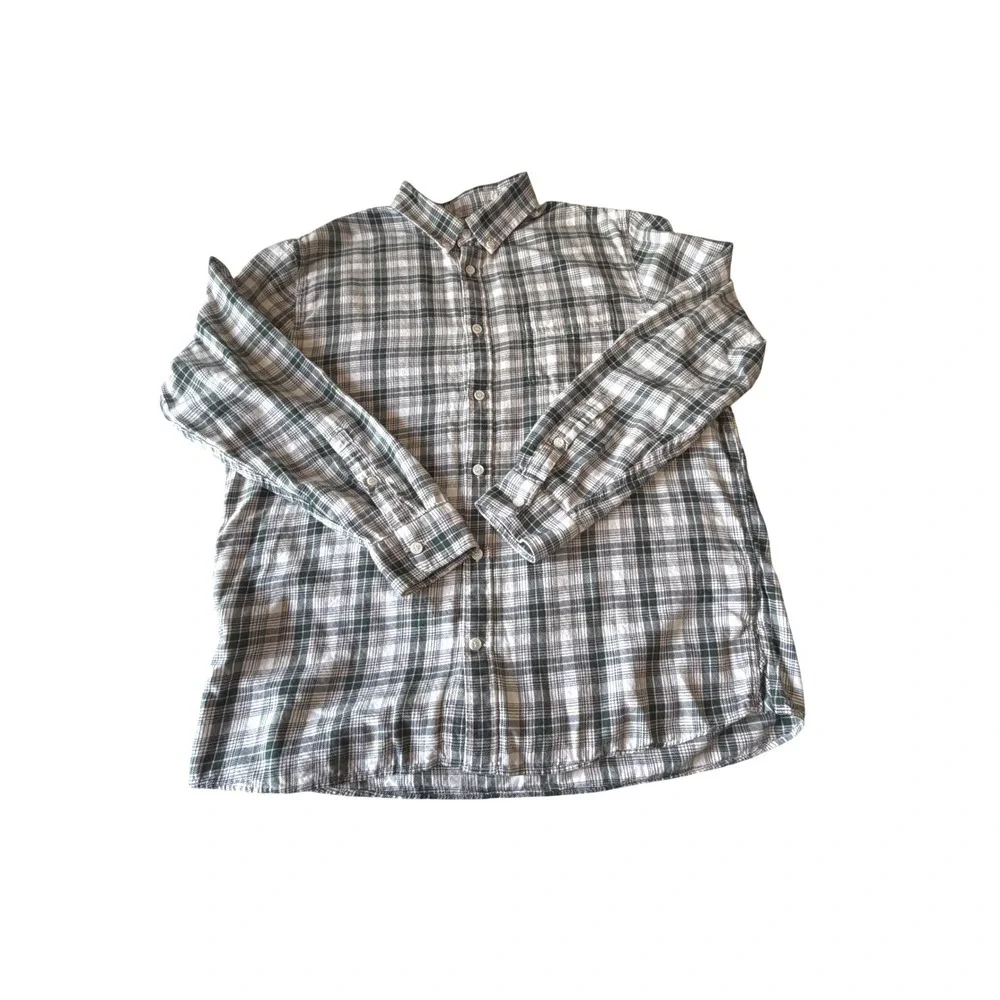 Banana Republic XL Slim Fit Plaid Button Down Shirt Green Light pink Long Sleeve